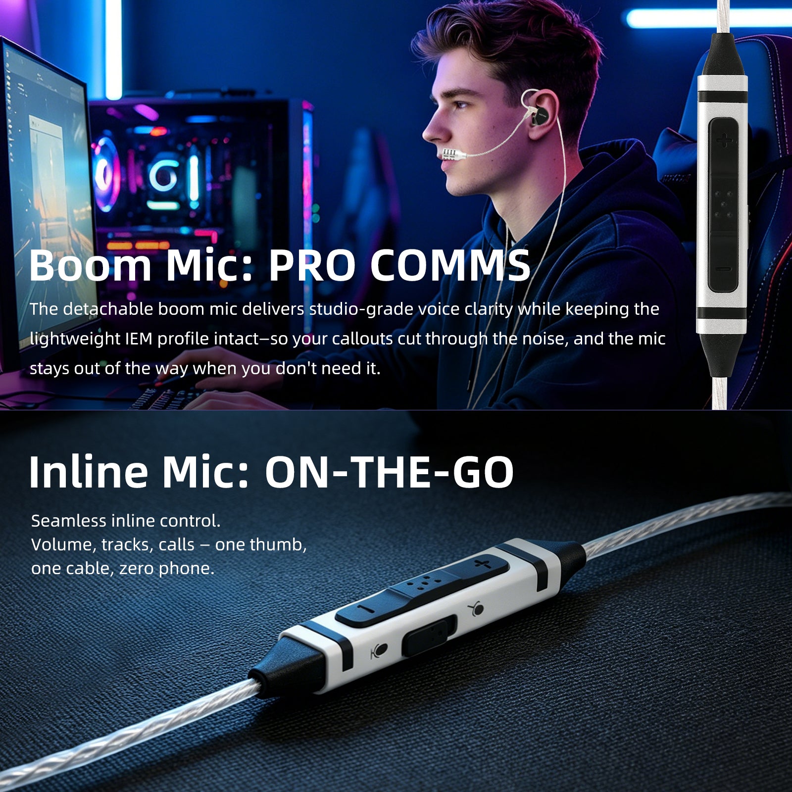 DuoMic Type-C Gaming IEM Cable with Dual Mic